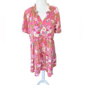 Matilda Jane Women's Pink Enchanted Garden Fresh Floral Tiered Mini Dress- M